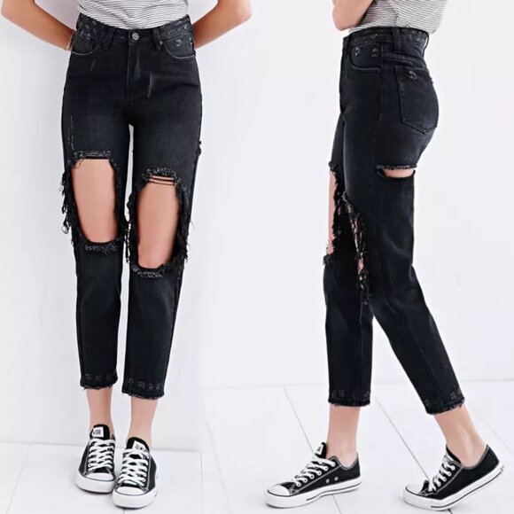 UNIF x Urban Outfitters Destroyed Black Denim Twerk Jeans Size 27 - Picture 2 of 7